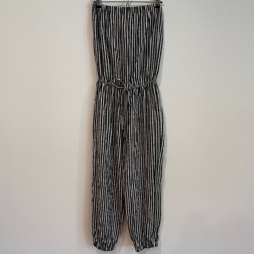 NWT Elan Strapless Black & White Striped Linen Blend Jumpsuit Women's Size Small